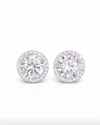 Круглые серьги - пусеты "DIVA" с розовым цирконием