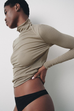 ZARA ХЛОПКОВЫЙ ТОП-ДЖЕРСИ, СЕРО-КОРИЧНЕВЫЙ