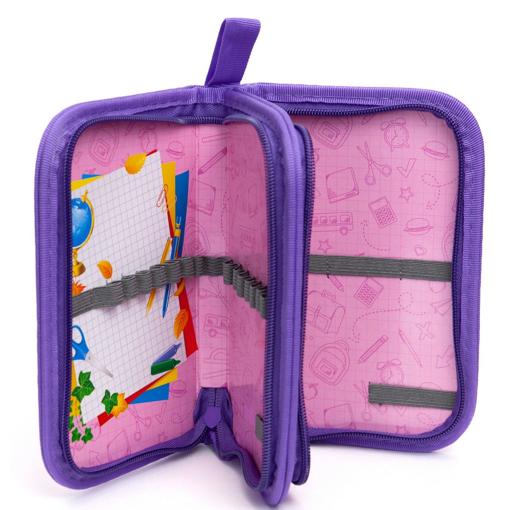 Пенал 2 отделения Alingar, искусственный мех, молния, 120 х 190 мм, "Fur roses", микс (розовый,голубой,фиолетовый,св-розовый)