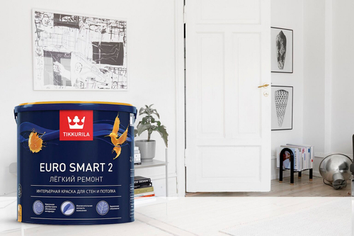 Tikkurila Euro Smart 2 Краска для стен и потолка интерьерная Глубокоматовая "База А"0,9L