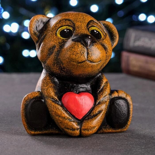 Копилка "Тигренок с сердцем" малая, рыжая, 13,5х15х13,5см 6989245