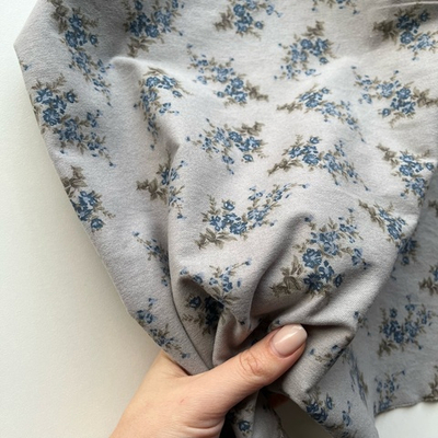 Фланель Синий жасмин на сером фоне