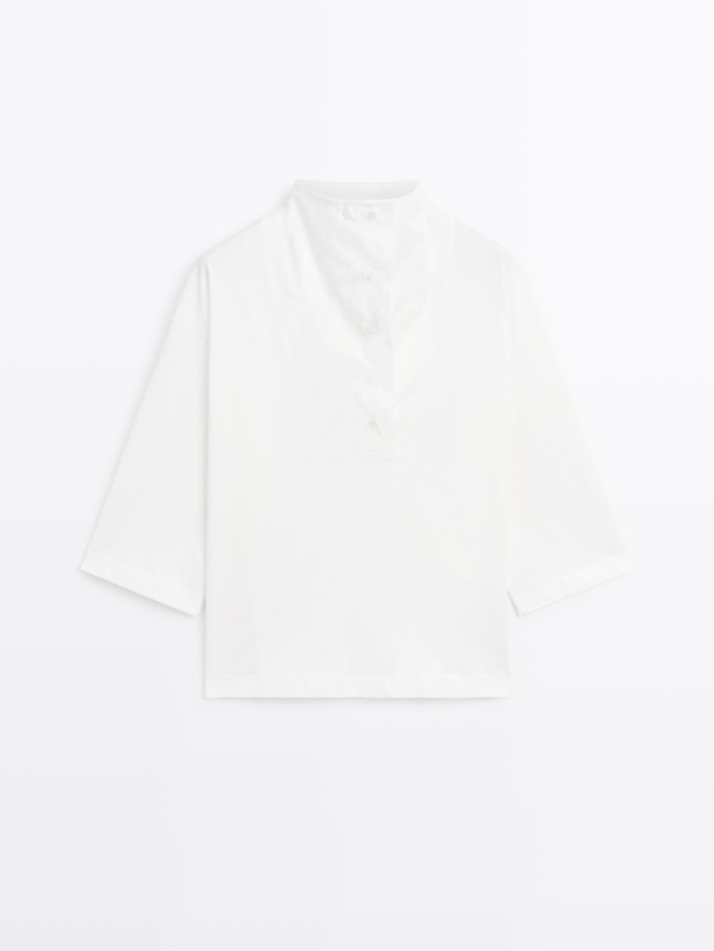 Massimo Dutti Футболка с воротником, натуральный, кремовый