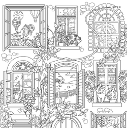 A floral journey of a cat seeking the joyful bell. Coloring Book