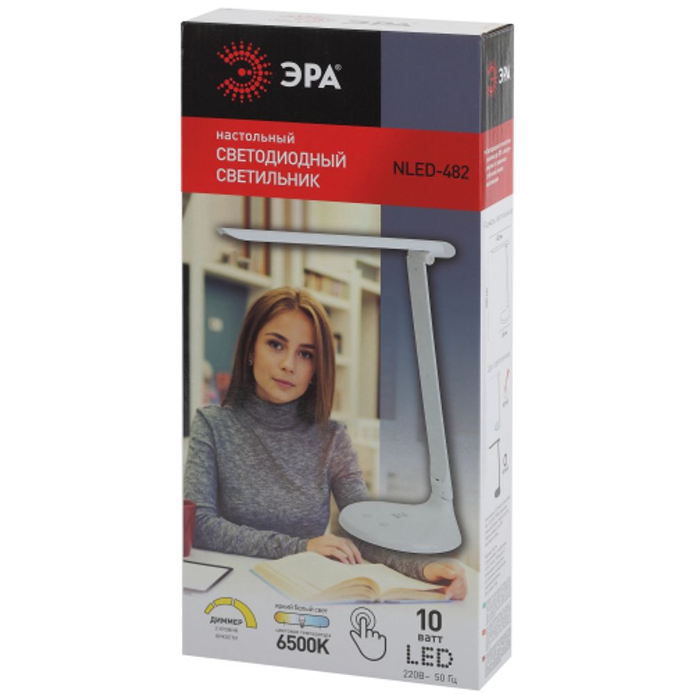 Настольный светильник ЭРА NLED-482-10W-W светодиодный с ночником белый