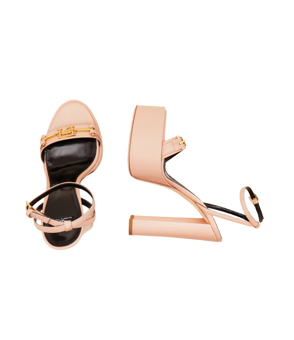 Кожаные босоножки на каблуке Elisabetta Franchi - пудро-розовый(SA17L41E2)