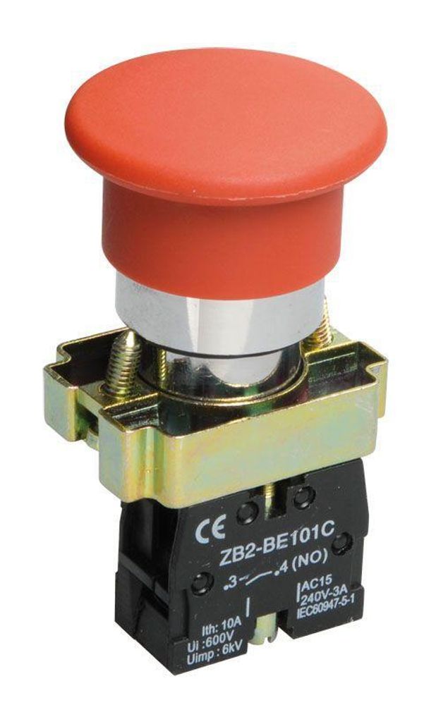 Кнопка управления &quot;Грибок&quot; LAY5-BC41 1з без подсветки красн. IEK BBG70-BC-K04