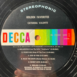 Винтажная виниловая пластинка LP Caterina Valente, Golden Favorites (США 1964)