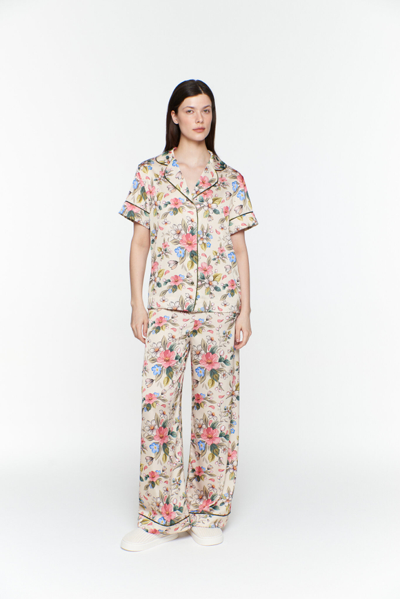 Шелковые брюки с кантом и цветами