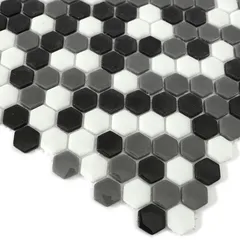STP-BK005-HEX Natural Стеклянная мозаика Steppa черная белая серая полированная