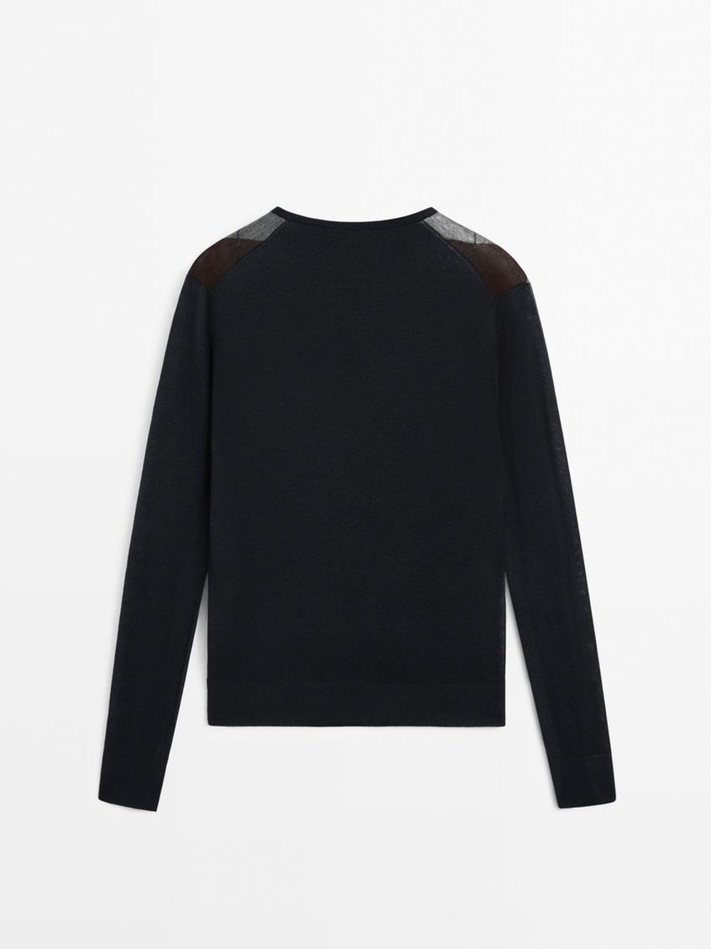 Massimo Dutti Свитер из смесового трикотажа с узорами, темно-синий