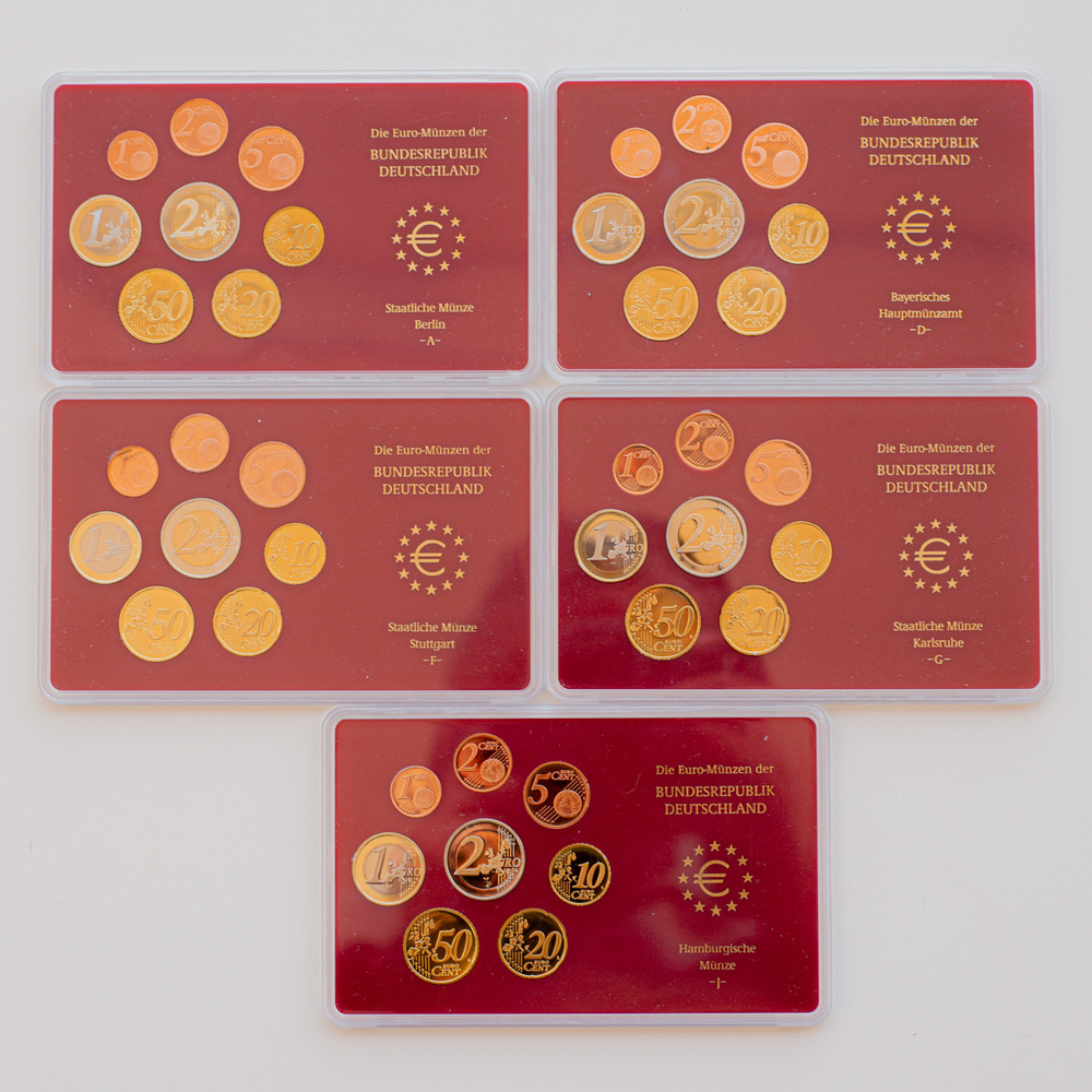 Germany 2002 Proof Coin Sets (A, D, F, G, J)