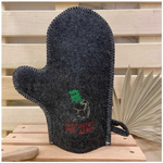 Варежка банная серая с вышивкой «Баня парит силу дарит» (без упаковки)