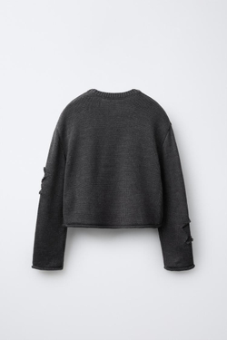 ZARA ВЯЗАНЫЙ ДЖЕМПЕР В ЗВЕЗДЫ, АНТРАЦИТОВО-СЕРЫЙ