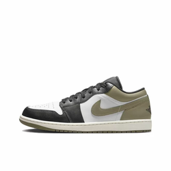 alt="Air Jordan 1 Low Medium Olive 553558-092 черный оливковый белый вид сбоку на белом фоне"