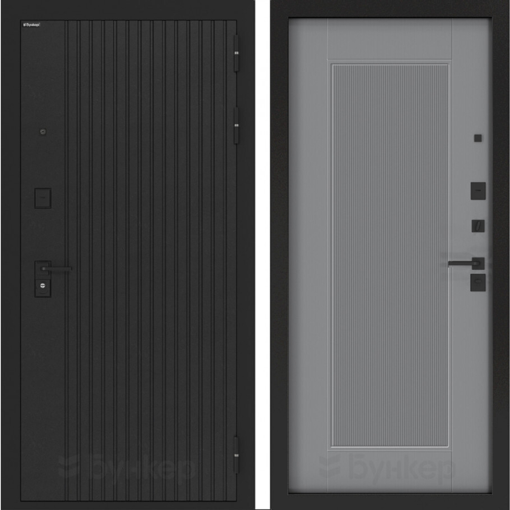 Входная металлическая дверь Бункер HIT Хит B-06 черный кварц / Амстрод Грей софт рельеф
