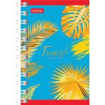 Блокнот МАЛЫЙ ФОРМАТ (75х105 мм) А7, 80 л., гребень, клетка, HATBER "Тропические листья", 80ЗК7В1гр