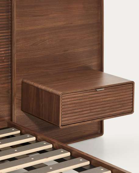 Кровать Norlen с 2 прикроватными тумбочками из орехового шпона с темной отделкой LED 160 x 200 см