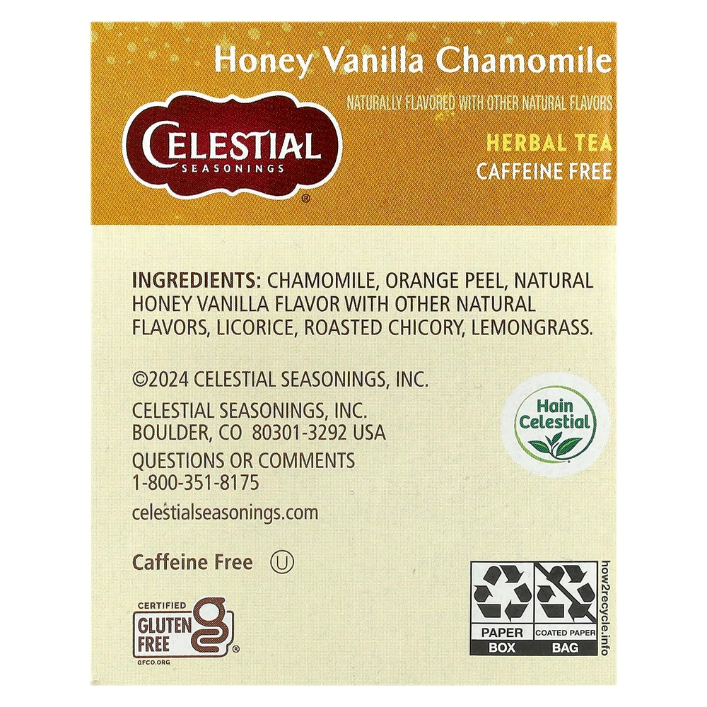 Celestial Seasonings, травяной чай, со вкусом меда, ванили и ромашки, без кофеина, 20 чайных пакетиков, 47 г (1,7 унции)