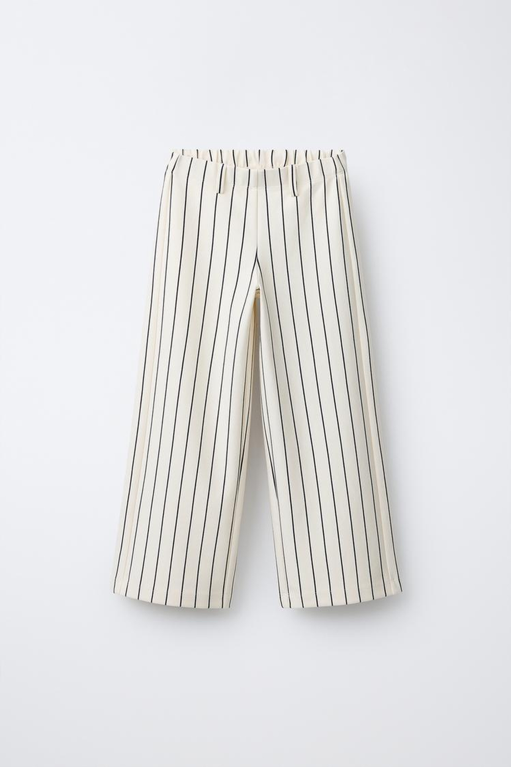 ZARA БРЮКИ WIDE LEG В ПОЛОСКУ ИЗ ТРИКОТАЖА ПУНТО РОМА, ЭКРЮ