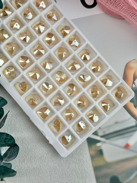 Подвеска сердце из хрустального стекла, heart 10 мм, 2 штуки, Золотистый