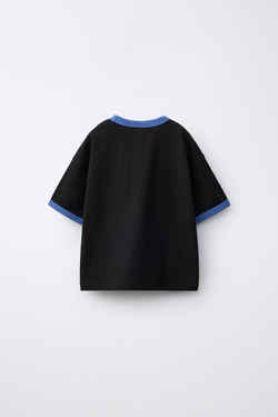 ZARA ФУТБОЛКА С КОНТРАСТНЫМИ ДЕТАЛЯМИ, ЧЕРНЫЙ