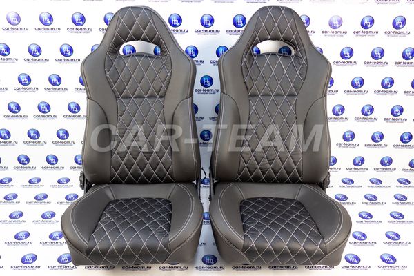 Сиденья "Recaro" (Рекаро) в сборе на ВАЗ 2108, 2109, 21099, 2113, 2114, 2115 из экокожи с узором "Одинарный ромб 4см"