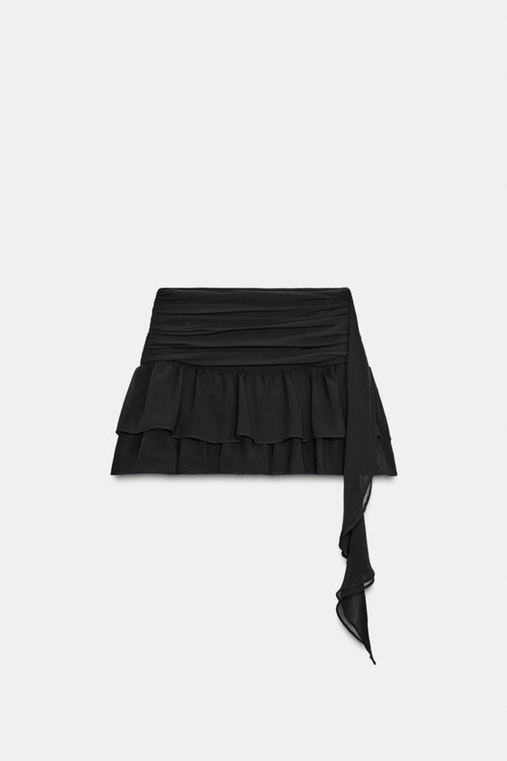 ZARA ЮБКА-БРЮКИ СО СКЛАДКАМИ И ОБОPКАМИ, ЧЕРНЫЙ