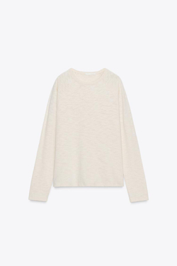 ZARA ХЛОПКОВАЯ ФУТБОЛКА РЕГЛАН, ПЕСОЧНЫЙ МЕЛАНЖ