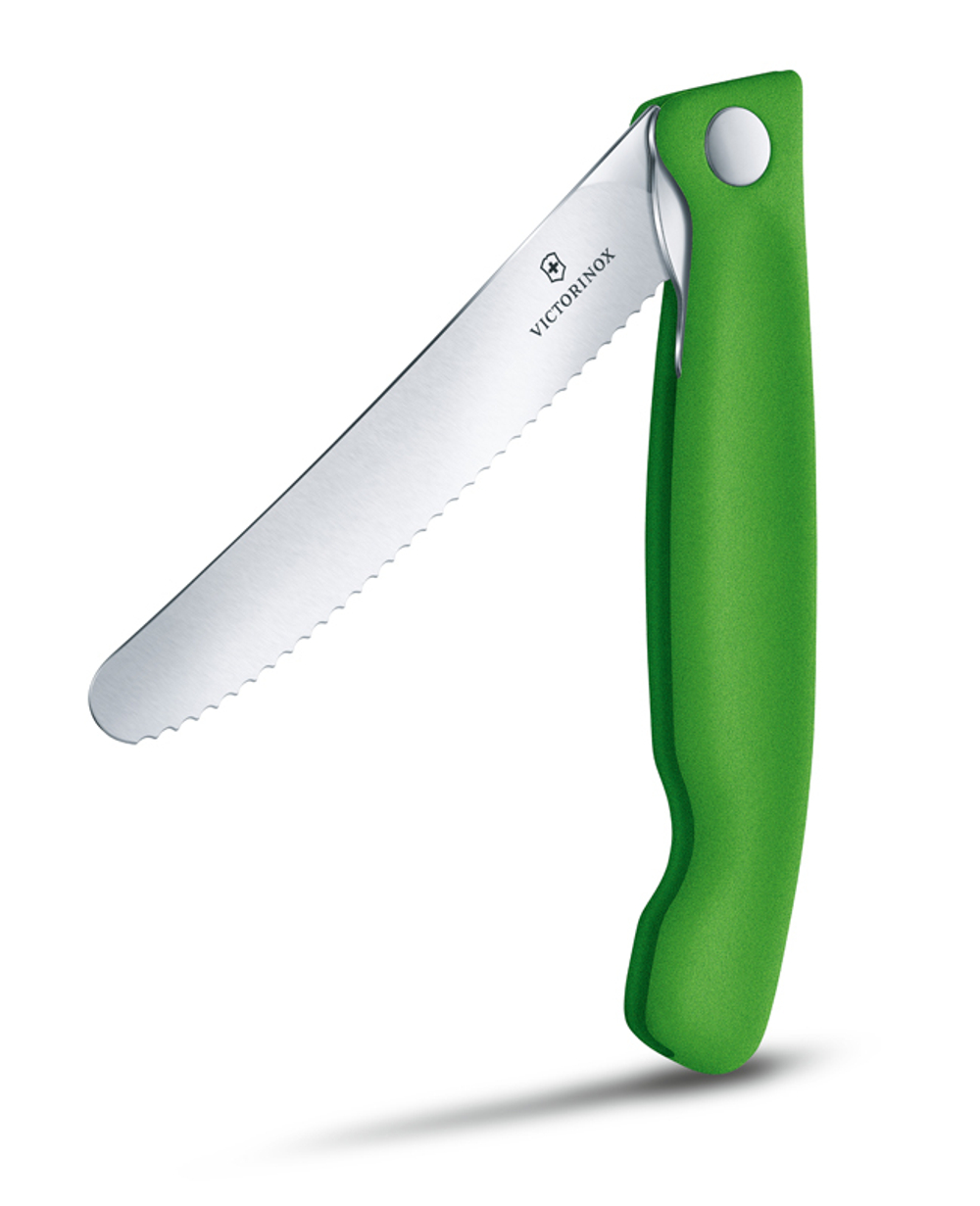 Нож для овощей SwissClassic зелёный складной 11 см с волнистой заточкой VICTORINOX 6.7836.F4B