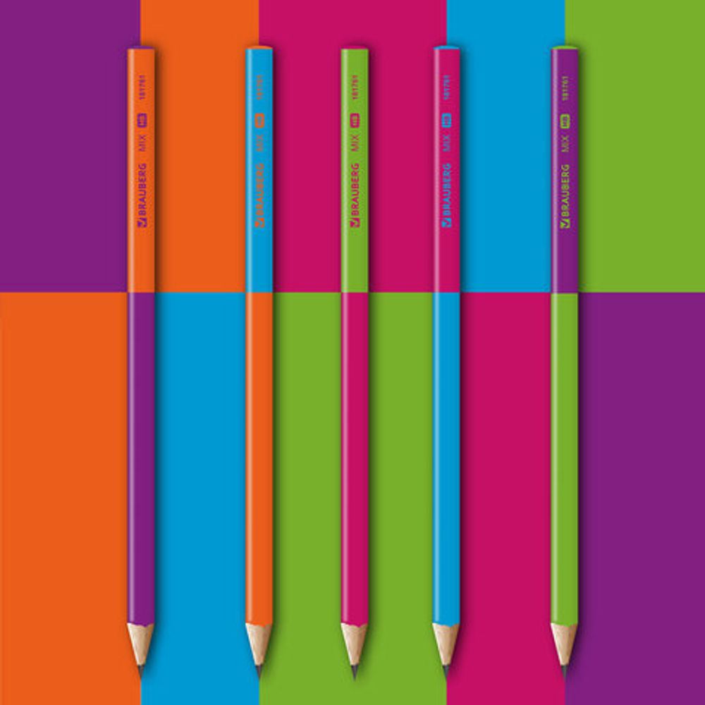 Карандаш чернографитный BRAUBERG "MIX", 1 шт., HB, корпус ассорти, 181761