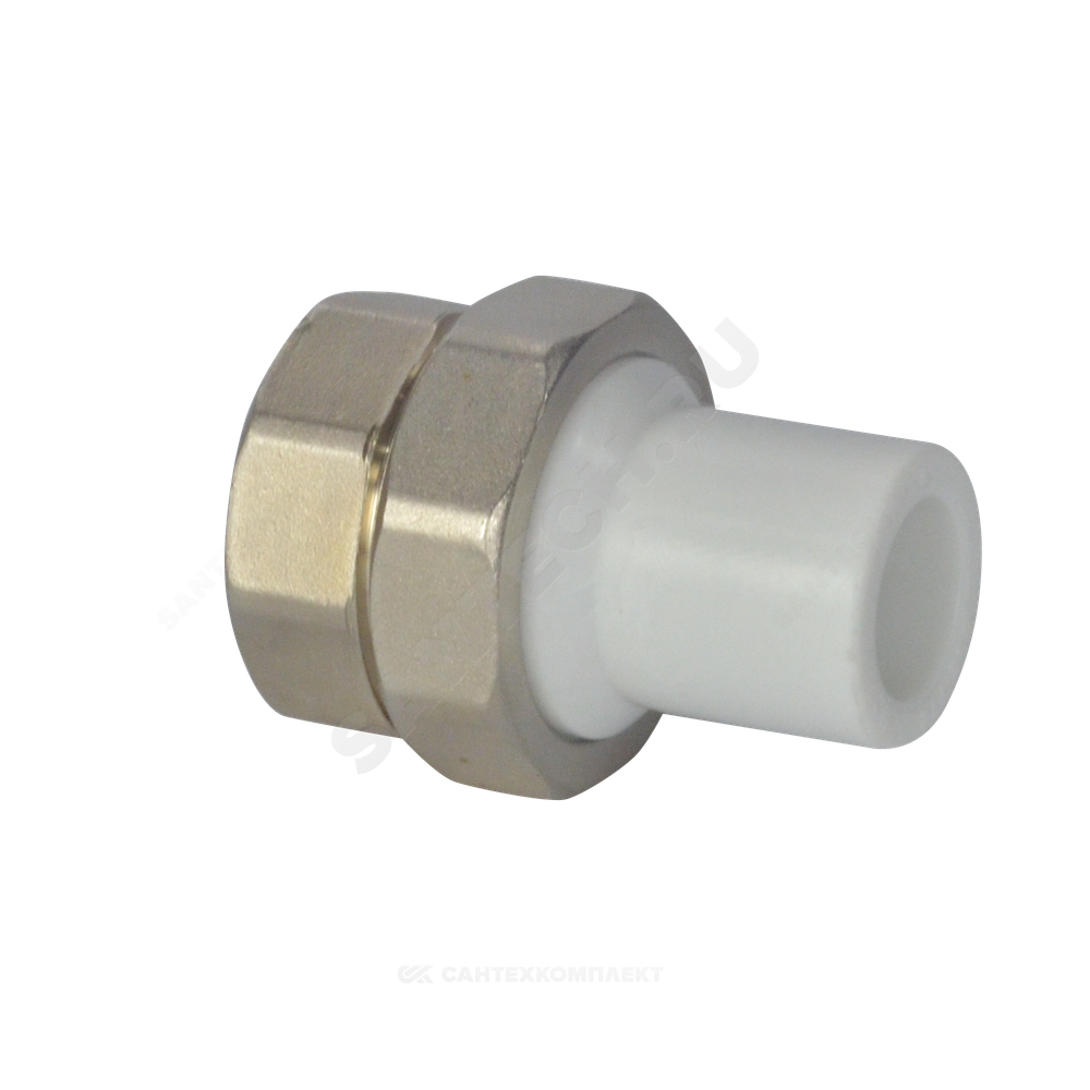 Муфта трубная PP-R комбинированная разъемная белая Дн 32х1/2" Ру25 наруж пайка/ВР VALFEX 10157215