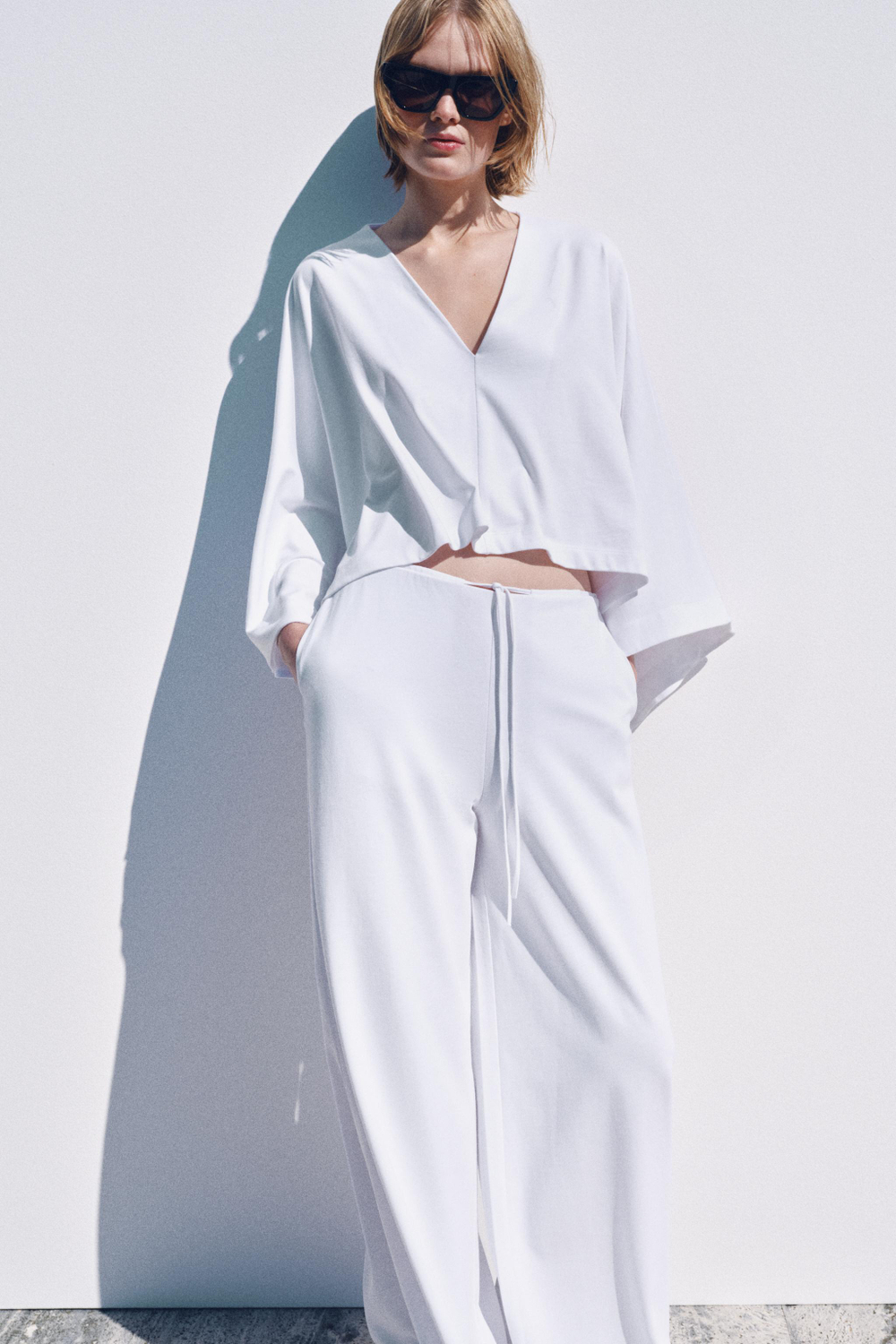 ZARA ТОП-НАКИДКА ИЗ ПЛОТНОГО ХЛОПКА, БЕЛЫЙ