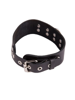 Черный кожаный ошейник с кольцом и клепками (Цвет: черный)