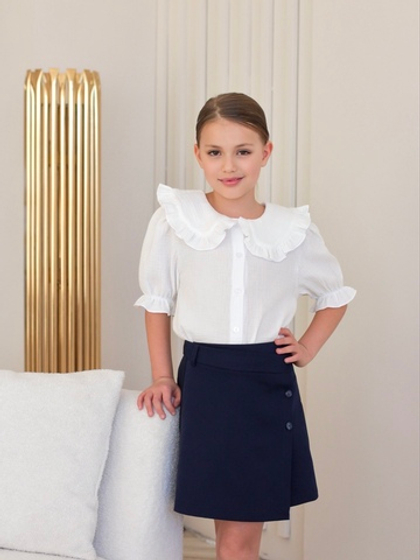 Блузка из муслина с коротким рукавом, цвет белый