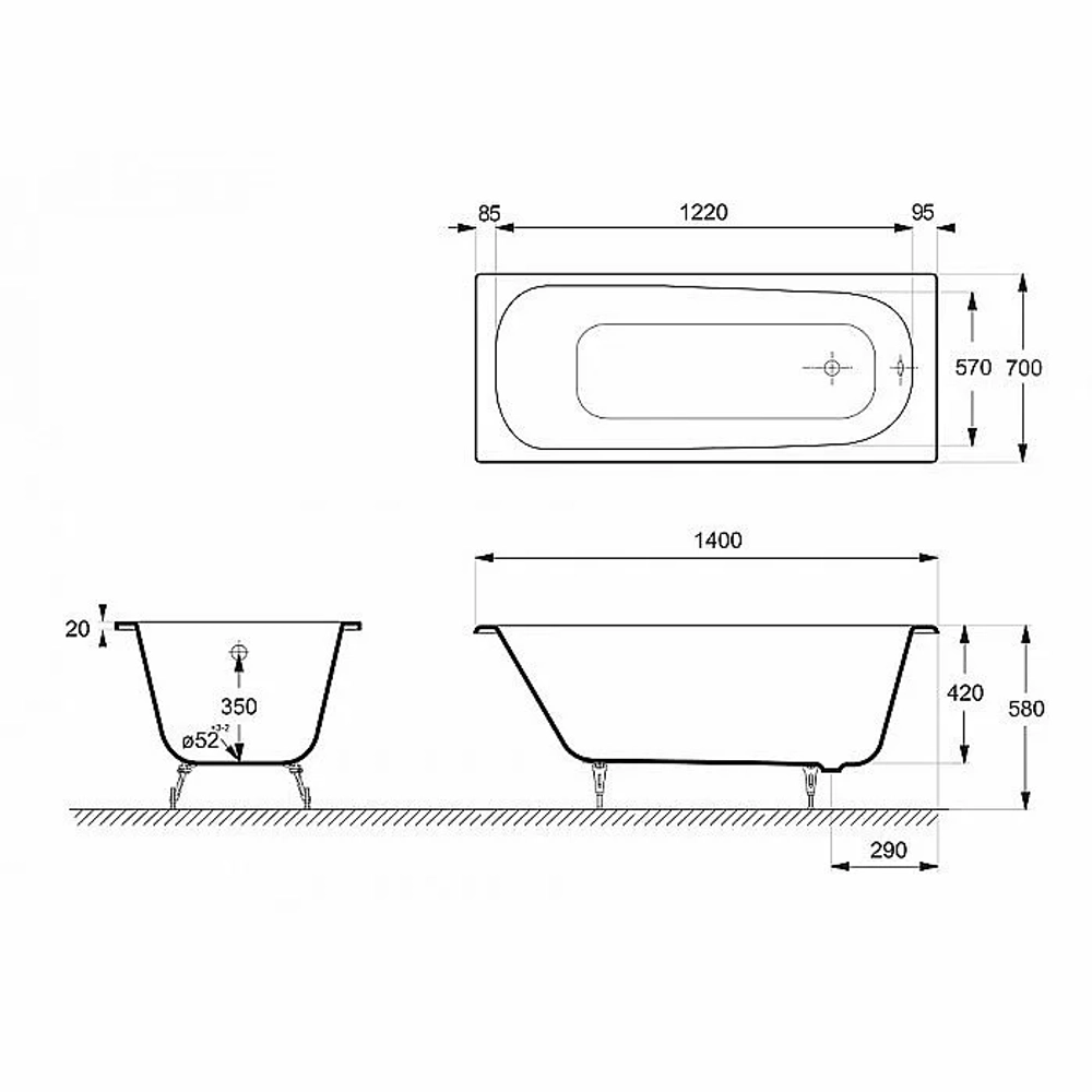 Ванна чугунная Delice Continental Elite DLR230619R-AS 140х70 белая