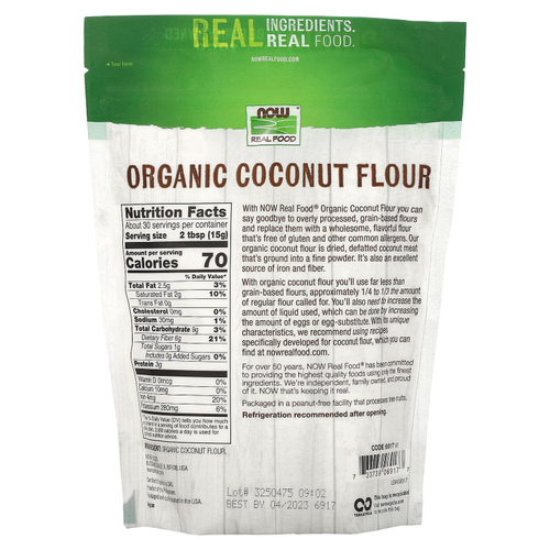 NOW Foods, Органическая кокосовая мука, 454 г (16 унц)