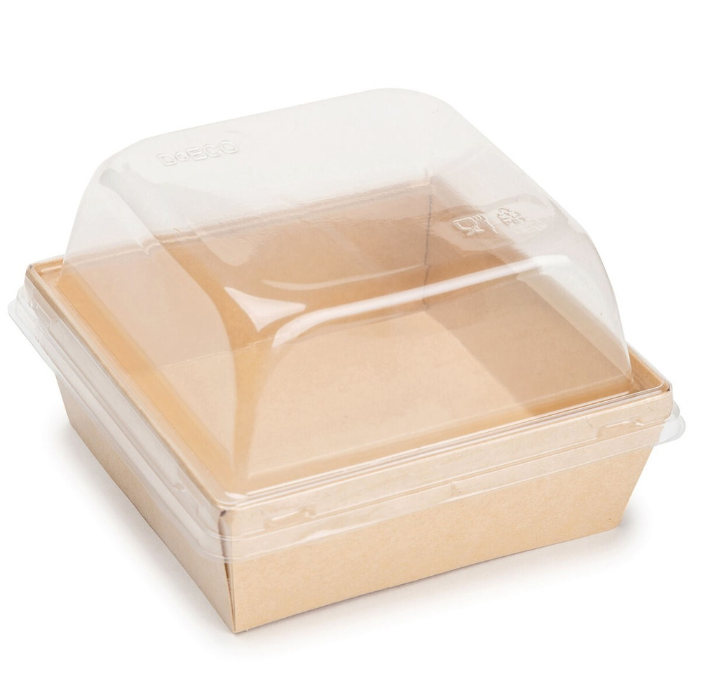 Коробка под бенто-торт 15*15*9,5см крафтовая с прозрачной крышкой