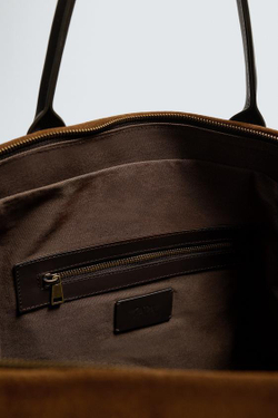 ZARA КОЖАНАЯ СУМКА-ШОПЕР, РЫЖЕВАТО-КОРИЧНЕВЫЙ