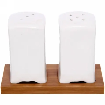 Набор для специй 2шт на бамбуковой подставке «White magic» квадрат