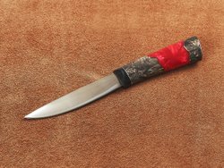 Якутский нож "Амга", сталь Х12МФ, рукоять пепельная стабилизированная карельская береза / акрил рубин