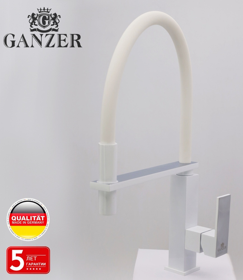 16037-F Смеситель для кухни с гибким изливом (БЕЛЫЙ)  GANZER