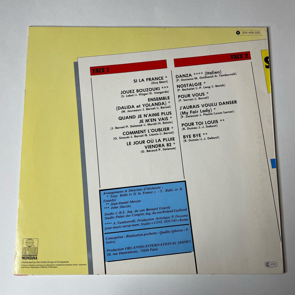 Винтажная виниловая пластинка LP Special Dalida Далида (Germany 1982) Si La France