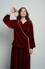 Рубашка на запах из бархата, "Вишневый пунш"