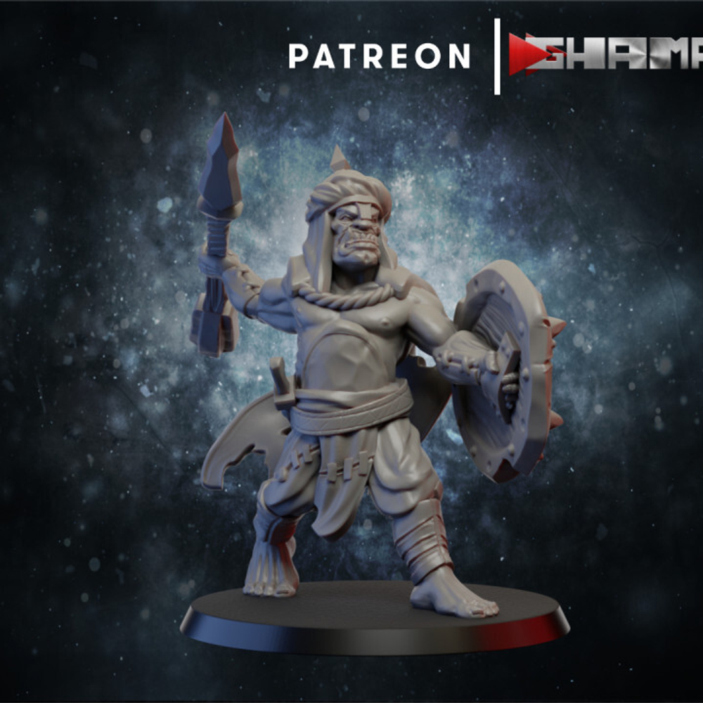 Grand Alliance Destruction Orruk Warclans Orcs Greenskins Восточный Орк №1 дротик и щит миниатюра для dnd, днд, pathfinder, фентези, Настольная игра, НРИ, Варгейм, РПГ