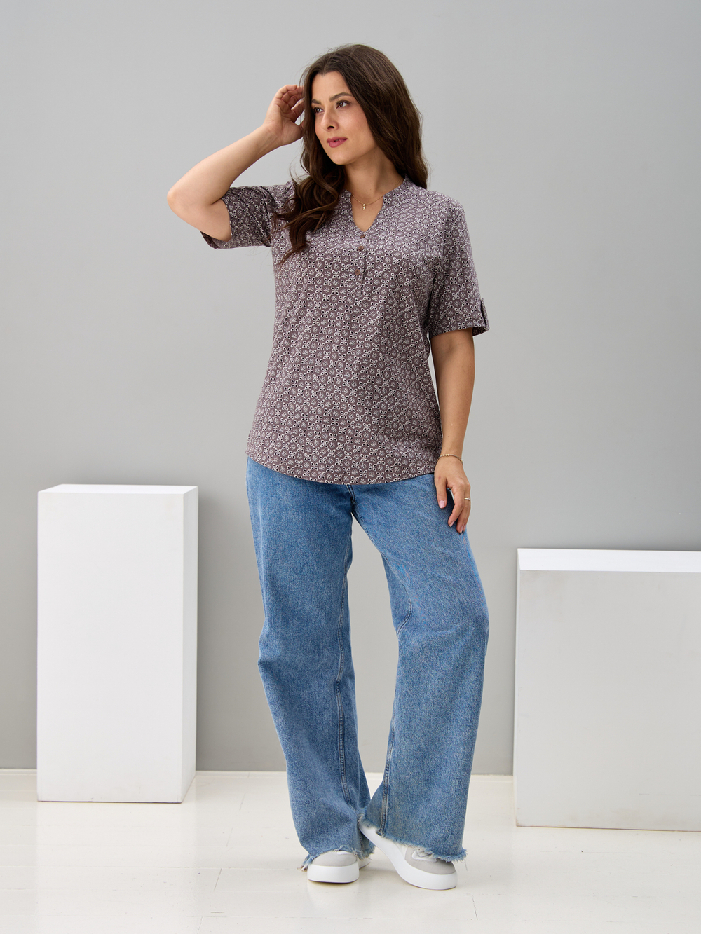 Блузка БЛ-122/ришелье-кофе