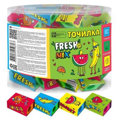 Точилка 1отв. 2,8х1,8х1,2см. "Fresh mix" ассорти (Феникс+)