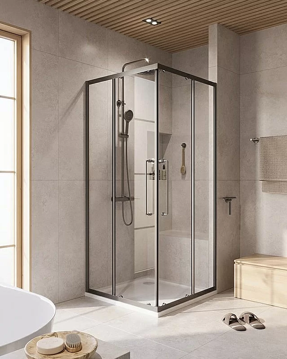 Душевой уголок Cezares Relax 90x90 RELAX-304-A-2-90-C-GM стекло прозрачное/профиль матовая оружейная сталь