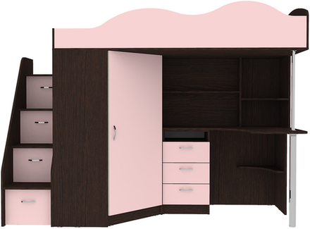 Кровать-чердак КарИВи Пионер Венге Розовый