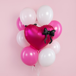 Сердце "Ярко-розовое с черным бантиком" 56 см